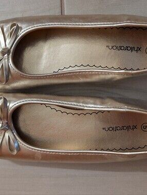 Xhilaration Metallic Gold Ballet Flats with Bow Accent